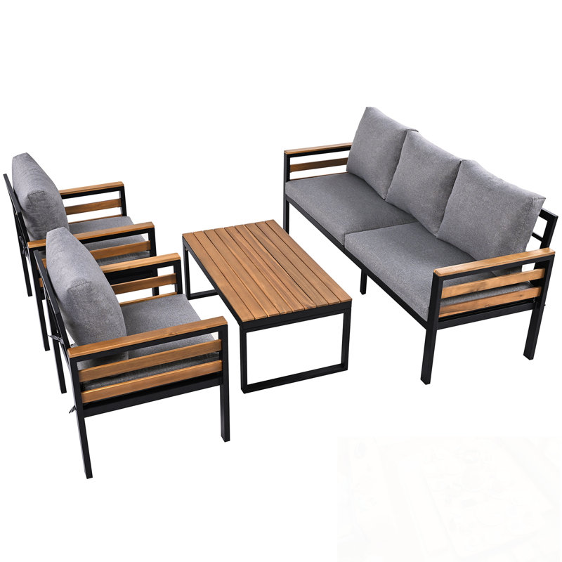 Ensemble de canapé 4 pièces avec table et 2 fauteuils, Gris