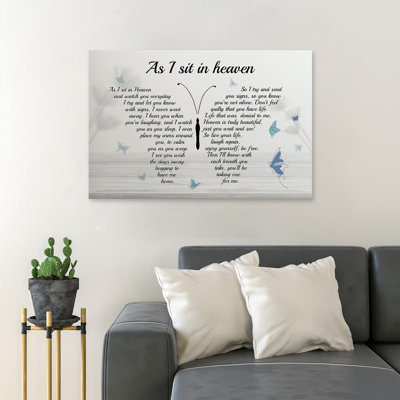 " Butterflies - I Sit In Heaven And Watch You Everyday Gallery Wrapped Canvas - For Memorial Decor, Brown And Beige Home Decor "