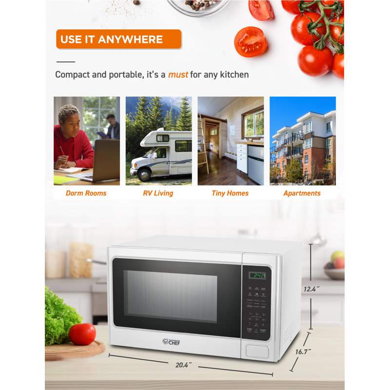 CHM Series Commercial Chef 20.4" 1.3 cu ft. 1000 - Watt Countertop Microwave, White