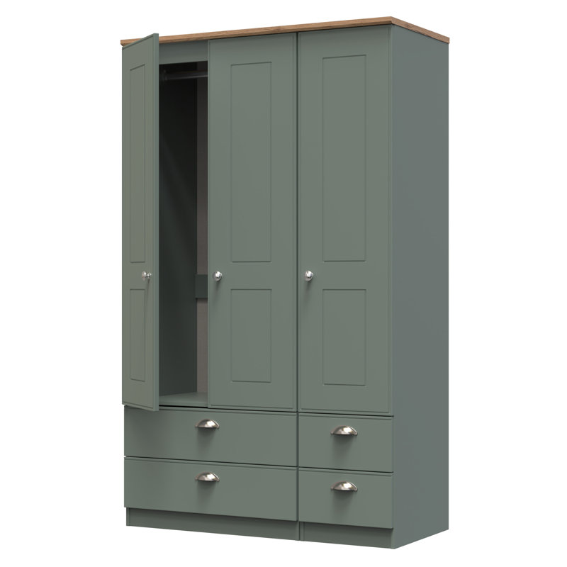 Conners Tall Triple 4 Drawer Wardrobe , Reed Green/Riviera Oak