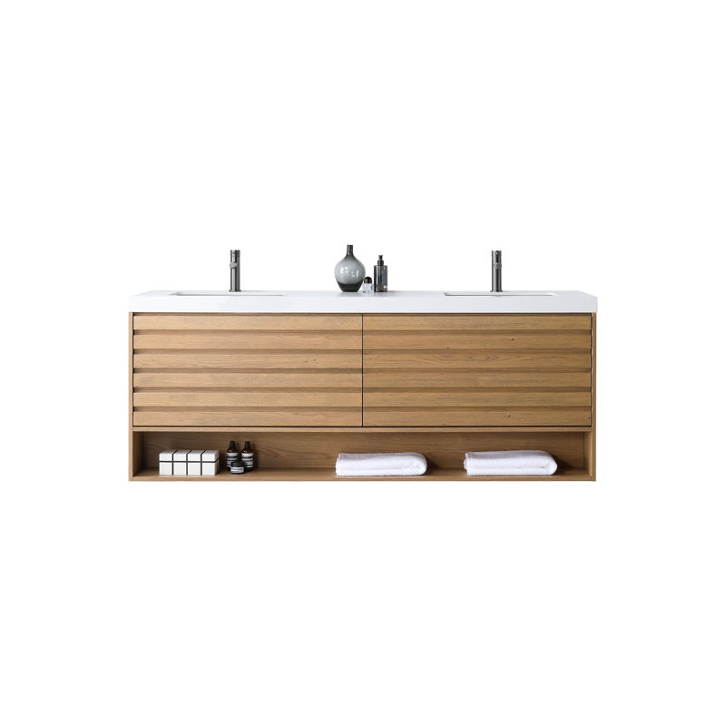 Matera 72" W Double Vanity, Pecan Oak, White