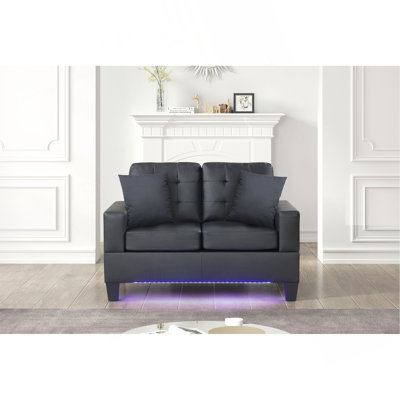 Gemma 55.5"W PVC Fabric Loveseat With LED Lights, USB Charger, Tufted Cushions