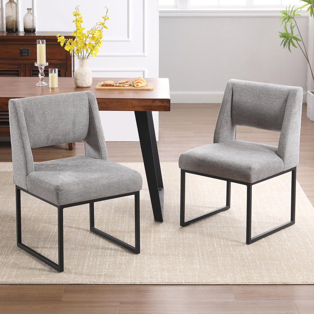 Markque 18.3" H Boucle/Linen Upholstered Parsons Chair with Metal Frame (Set of 2) Ivy Bronx Upholstery 