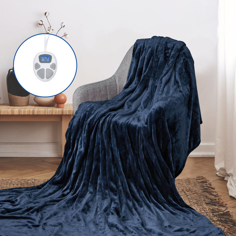  Jeté électrique en flanelle chauffante, Bleu, L 84 po x L 62 po