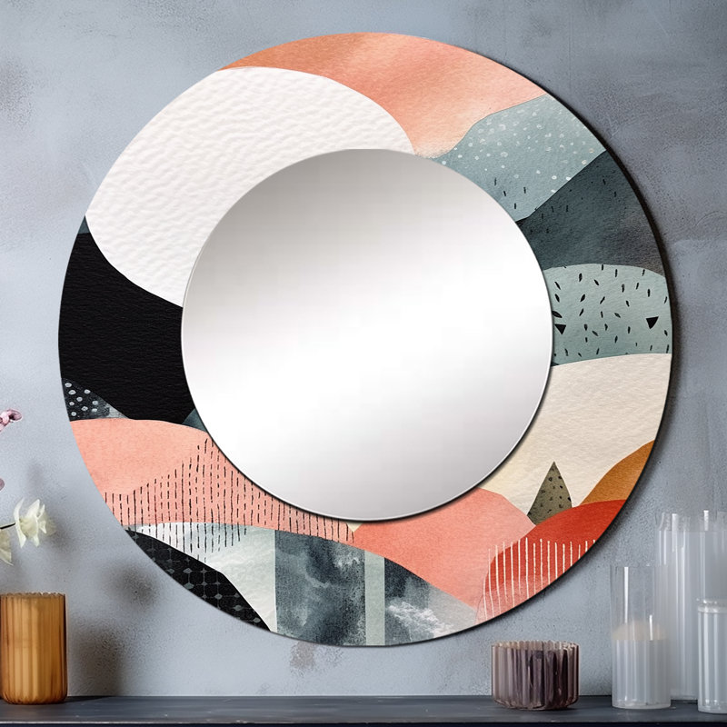 Nordic Elegance Bold Landscape - grand miroir scandinave, miroir mural décoratif rond blanc, impression d'art en métal