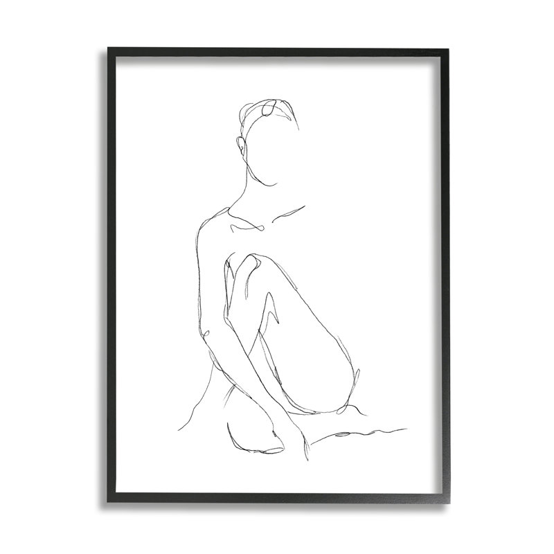 Dessin de silhouette féminine minimaliste, H 20 po x l 16 po, Giclée encadrée noir minuit