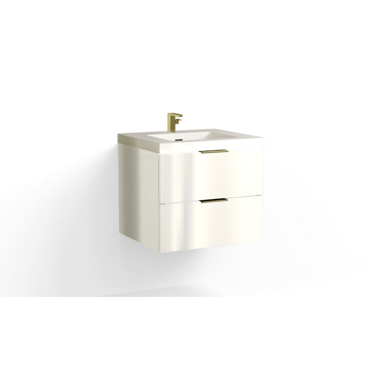 Avila 24" W Wall Mounted Single Bathroom Vanity, Glossy White/Single, Matte Black, White Acrylic