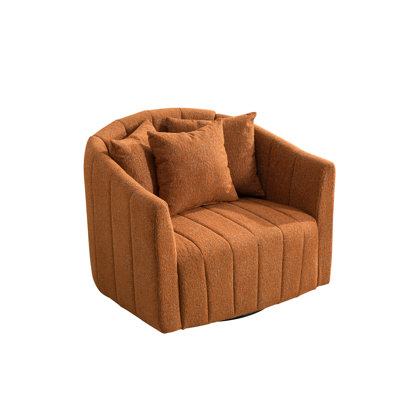 Randazzo 39" Oversized 360° Swivel Accent Chair Upholstered Chenille Barrel Chair With 3 Pillows, Pumpkin-Shape Club Armchair For Living Room, Bedroom, Office, Lounge