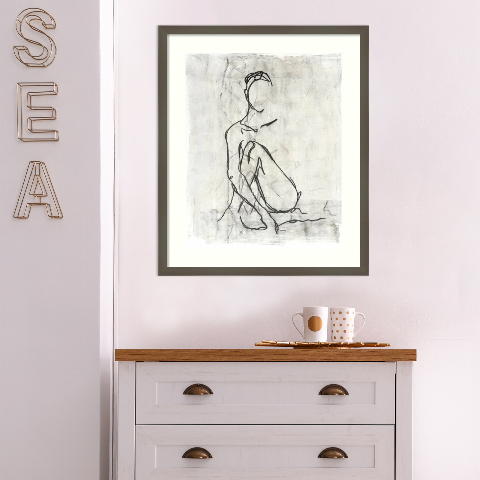 Embellished Nude Contour II Print, Gray Framed Paper, 37" H x 31" W