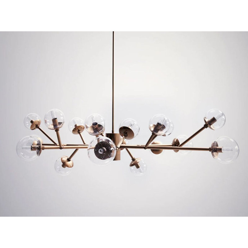 Lustre linéaire Spoutnik 18 lumières Erikson - Structure en métal avec abat-jour en verre, éclairage de luxe moderne