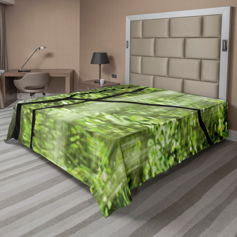 Ambesonne Landscape Top Flat Sheet Jungle Waterfall Tree Green Brown, California King Flat Sheet
