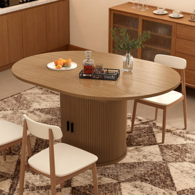 Table de salle à manger pour table de salle à manger extensible de 4 à 6,59 po avec tablette de rangement à 2 niveaux, meuble-lavabo rond ovale en bois avec base piédestal