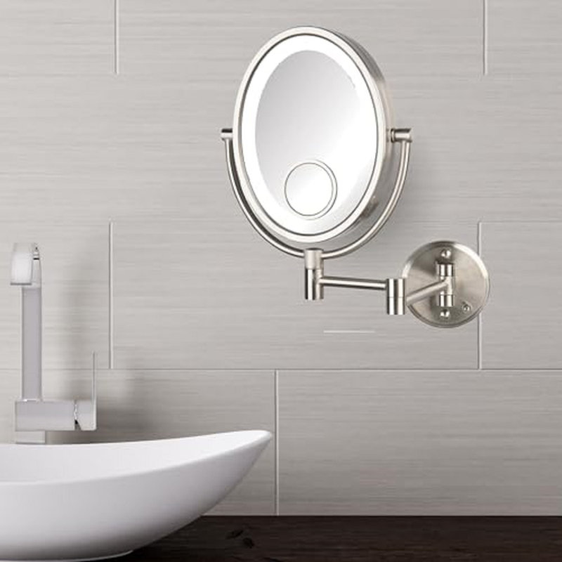 Chou 8" x 10" Lighted Wall Mount Magnified Makeup Mirror, Plug In
