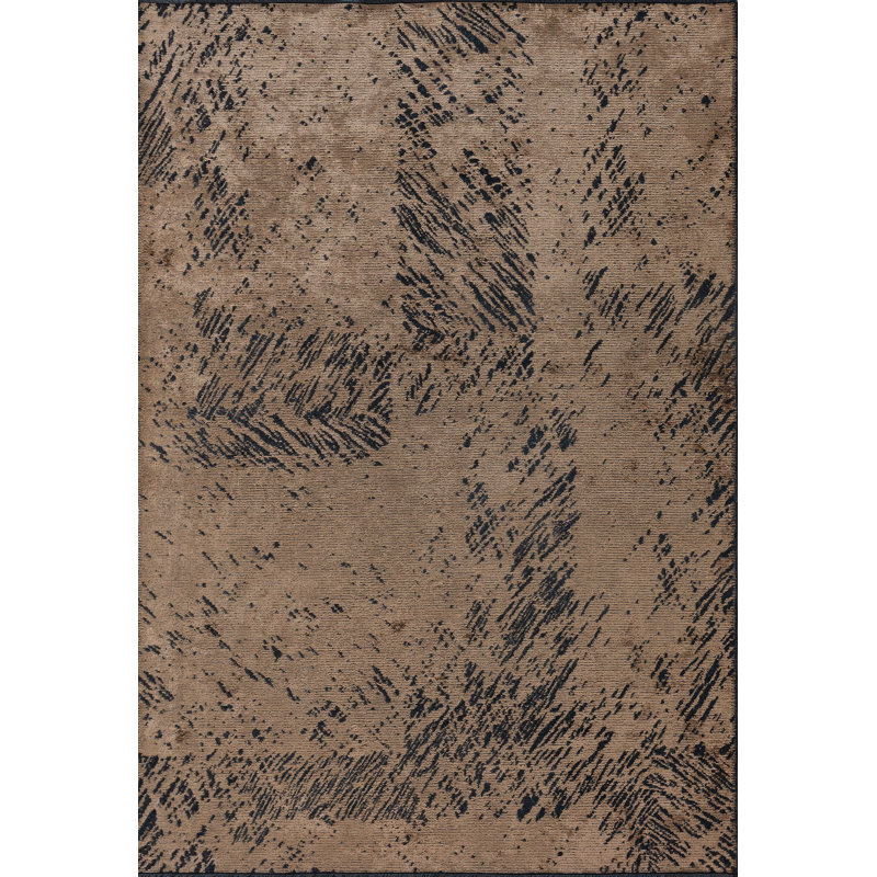 Tapis brun clair / noir à motif abstrait de luxe, Rectangle 7 pi 10 po x 9 pi 10 po