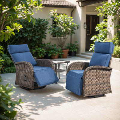 Esquer 3 - Pieces Outdoor Wicker Poolside Reclining Swivel Chaise Lounge With Adjustable Recliner And Side Table by Lark Manor