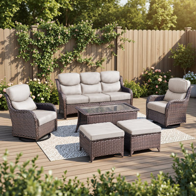 6-Piece Outdoor Wicker Patio Conversation Set With Swivel Chairs And Coffee Table