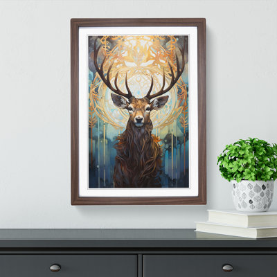 Stag Art Deco - Single Picture Frame Print on Wood