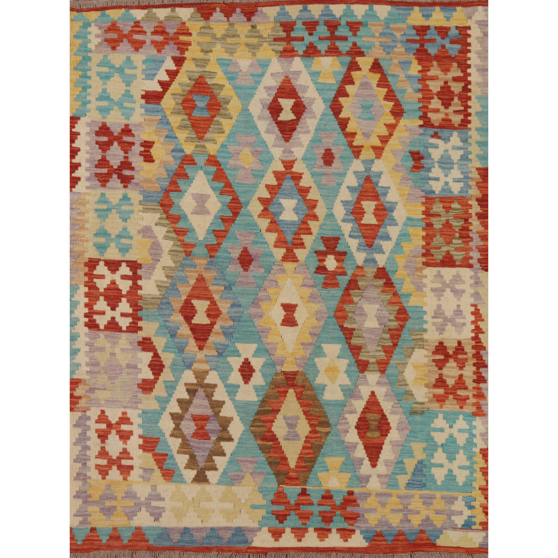 Tapis réversible en laine coloré 5 x 6 Kilim