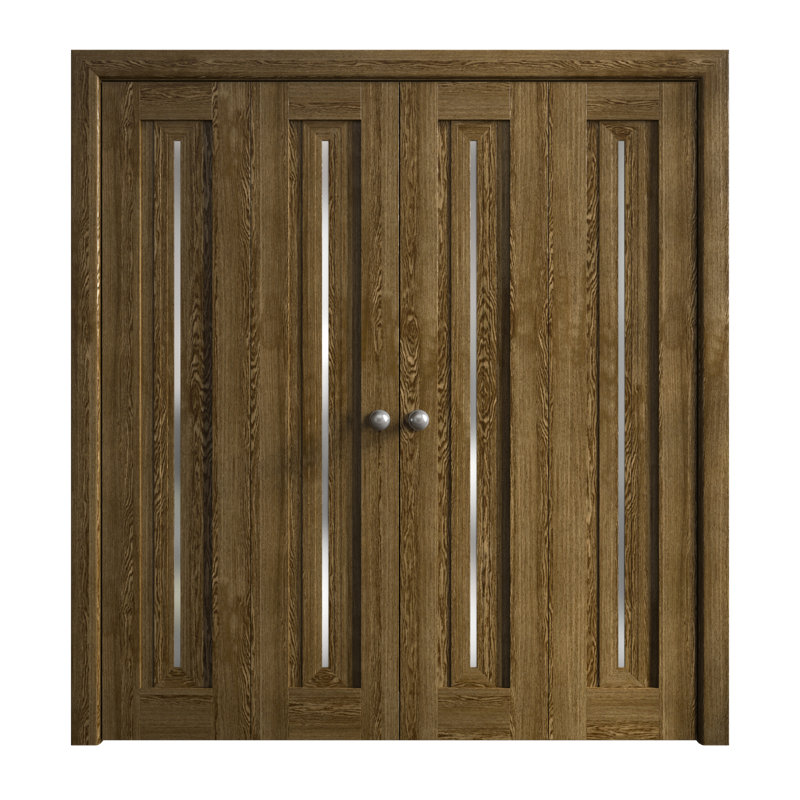 Portes coulissantes doubles pliantes pour placard 96 x 96 pouces Ego 5014 Chêne marbré, rails robustes, moulures, garnitures, quincaillerie, ensemble de portes de placard en bois massif pour chambre à coucher