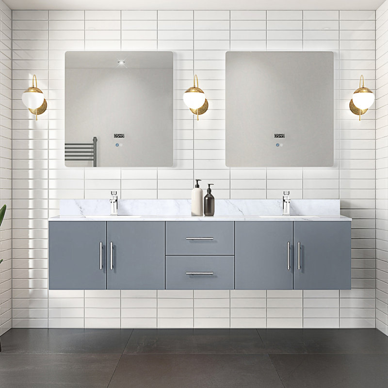 80 po X P 22 po Meuble-lavabo double D 4 portes avec comptoir en marbre de Carrare, Gris foncé