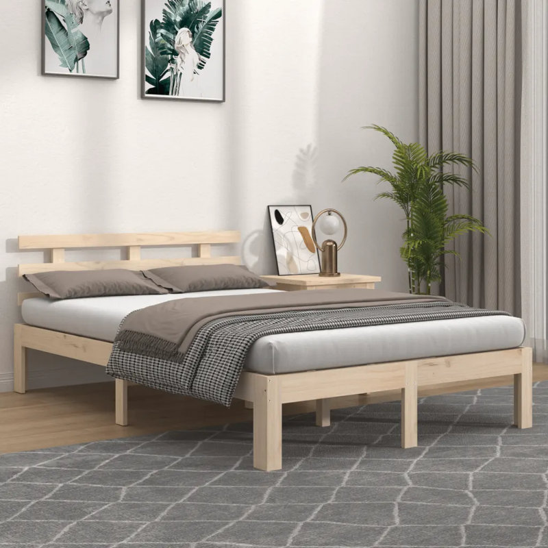 Bed Frame Solid Wood, Natural, European Single (90 x 200 cm)