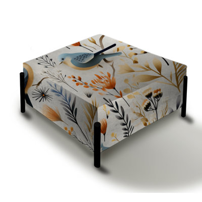Scandinavian Floral Modern Birds - Floral Large Square Ottoman