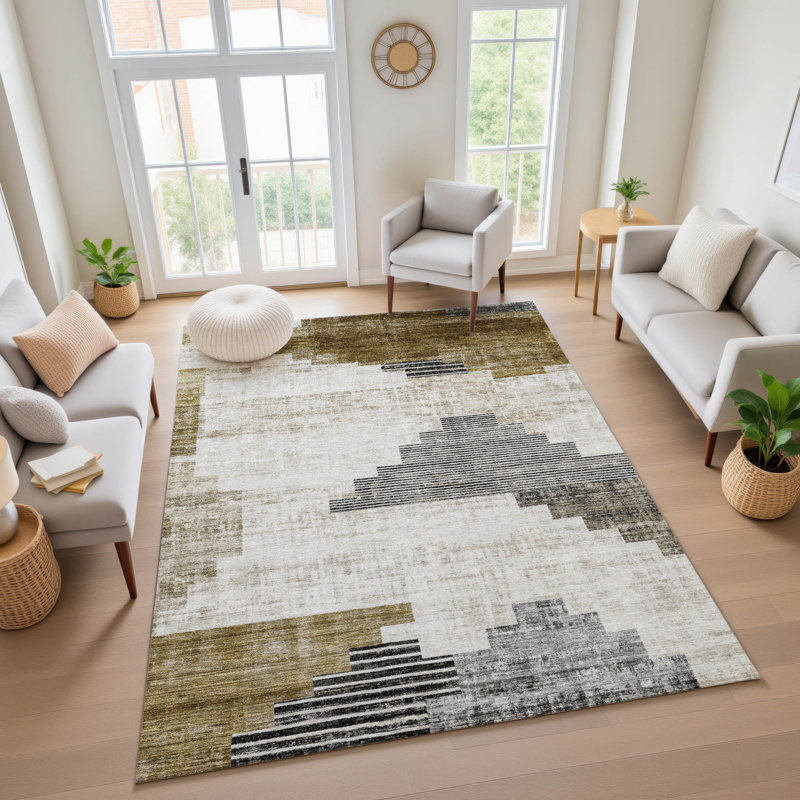Premium Machine Washable Ashington AMF1829 Geometric Rug, Rectangle 3' x 5'