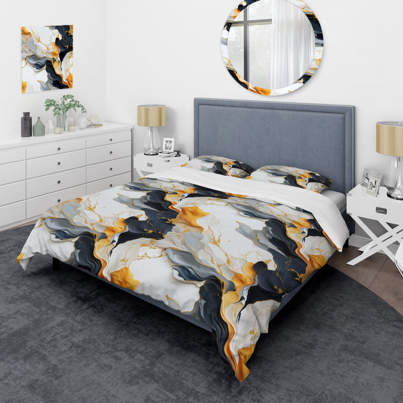 Ensemble de housse de couette or et noir, Housse de couette simple + 1 taie décorative stan