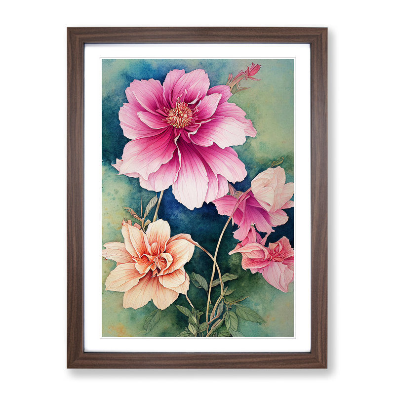 Flowers No.3 - Single Picture Frame Painting, 64cm H x 46cm W x 2cm D, Walnut Framed