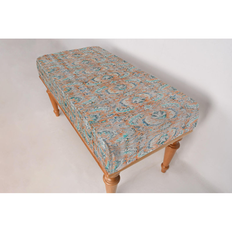Cotton Upholstered Bench, Black, 45cm H x 120cm W x 45cm D