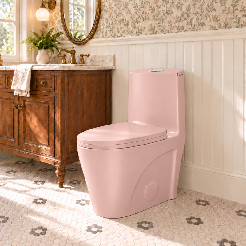 1.1/1.6 GPF Dual-Flush Elongated One-Piece Toilet with 17.13" ADA Comfort Seat Height, Ceramic Glazed Surface(Soft Close Seat Included), Pink