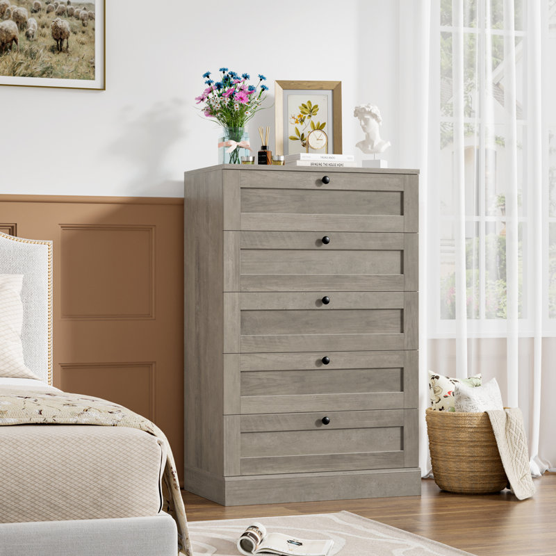 Commode 5 tiroirs Arfon, Gris