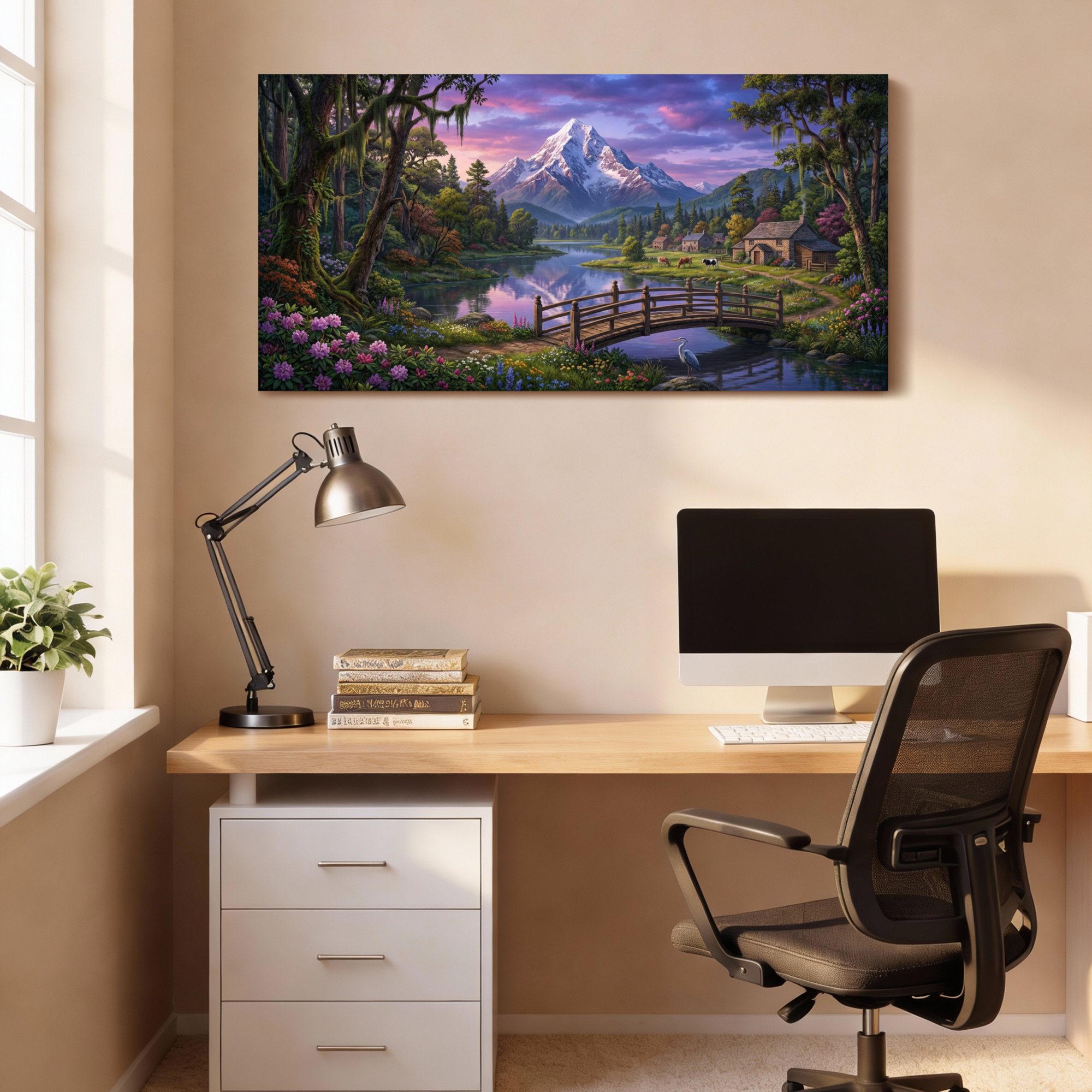 Winston Porter Mountain Landscape With Wooden Bridge And Cottage Canvas ...