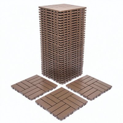 Paquet de 68 tuiles de terrasse à emboîtement en plastique de 11,42 po x 11,42 po - 61,60 pi.