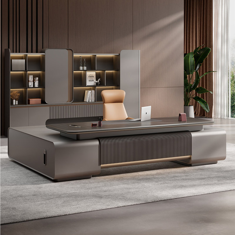 Bureau de direction simple en forme de L 125,98 "brun simple et luxueux