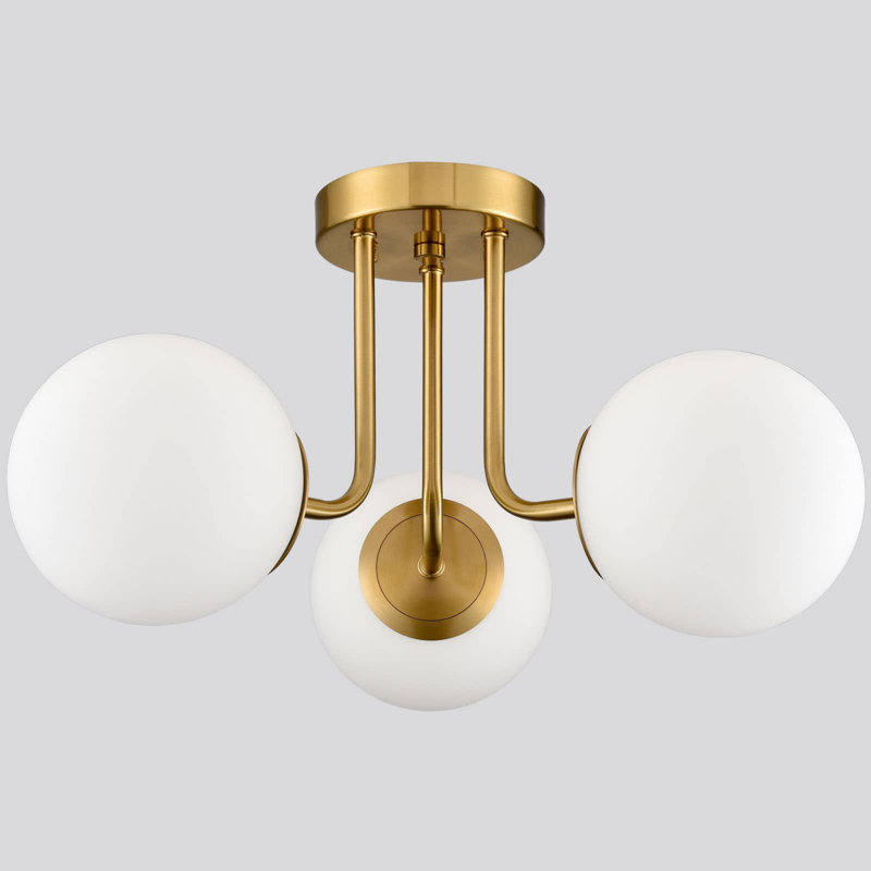 Celestyna Modern Matte Black Semi-Flush Led Globe Ceiling Light - 3 Light, Brass/Brushed Gold