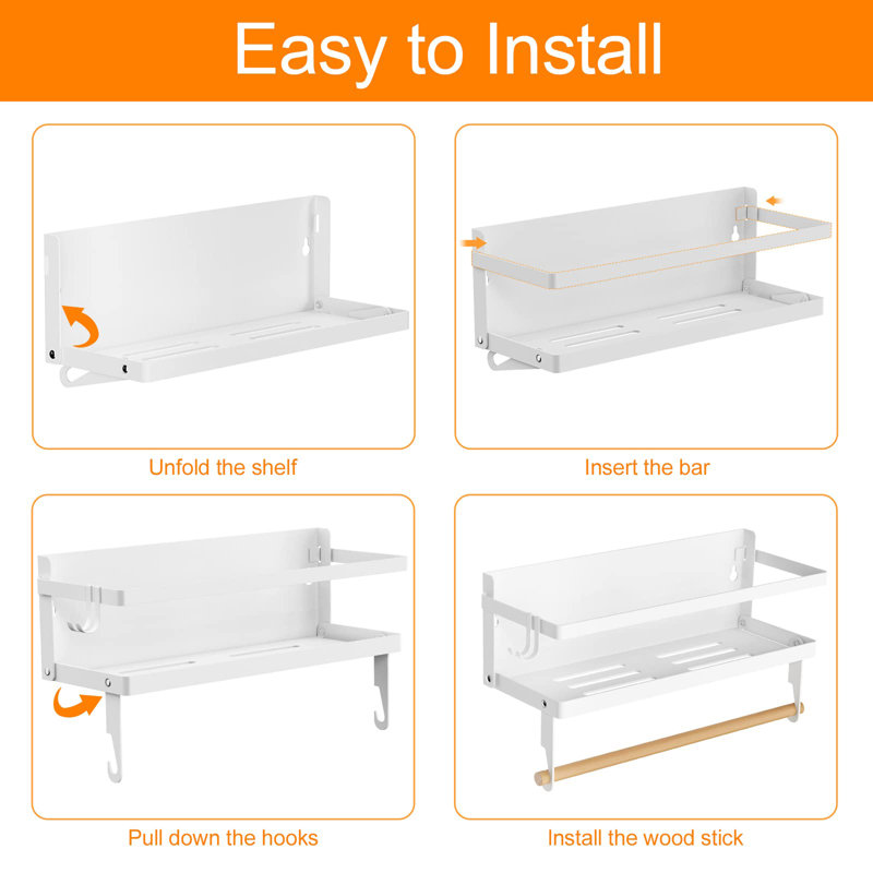 Wall Mounted Required Spice Rack with Adjustable Racks, White