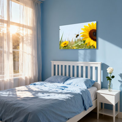 Ensemble de 1 tableau sur toile tendue représentant un paysage de tournesols et d'abeilles