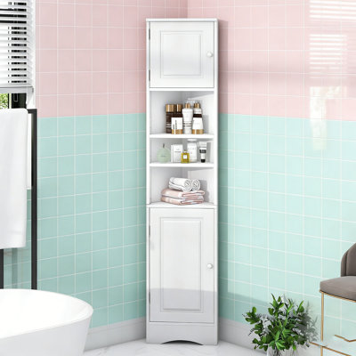 Armoire de coin multifonctionnelle avec tablettes réglables et tablette ouverte pour le rangement de la salle de bain