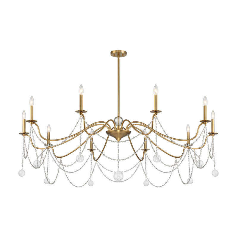 Mariposa Warm Brass 10-Light Chandelier with Crystal Beads