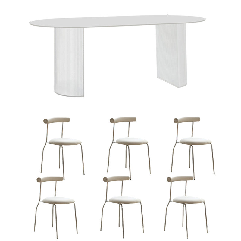 Ensemble de table de salle à manger en pierre frittée blanche, H 29,53 po x L 62,99 po x l 31,5 po