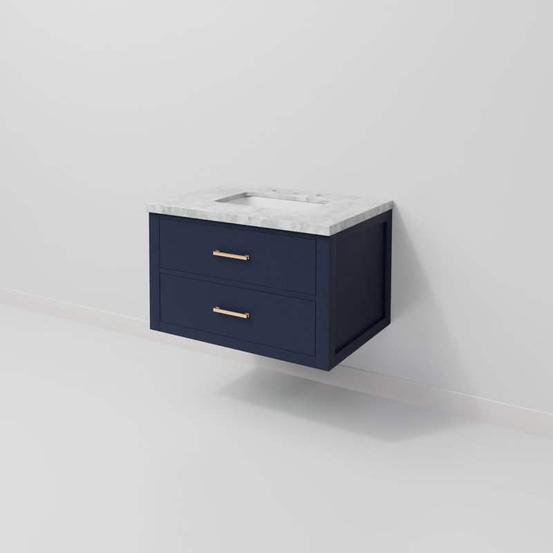 Meuble-lavabo simple l 30 po x P 22 po Castor, Bleu, Marbre de Carrare blanc