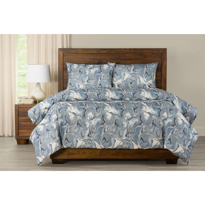 Ensemble de housse de couette marbré Wanderlust, Couette pour très grand lit californien + 2 taies, Bleu