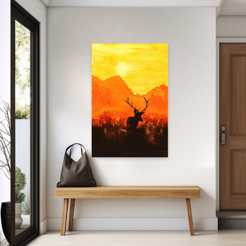 Cerf rouge dans le soleil du soir, art animalier abstrait audacieux, H 60 po x l 40 po