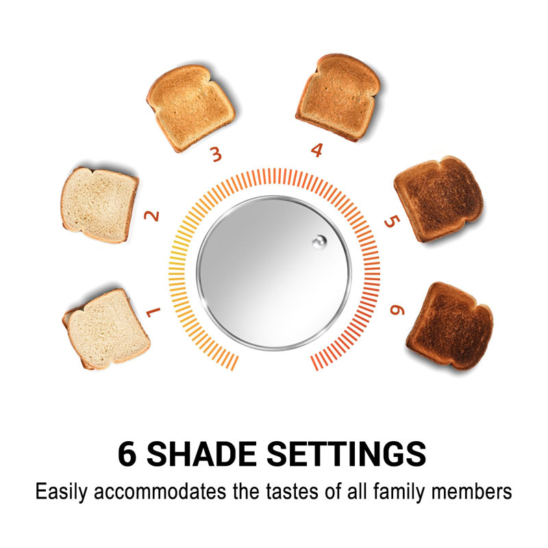2 Slice Stainless Steel Long Slot Toaster, 6 Shade Settings, 10" Slot For Bagels & Bread, Defrost Cancel Function, Removable Crumb Tray,White