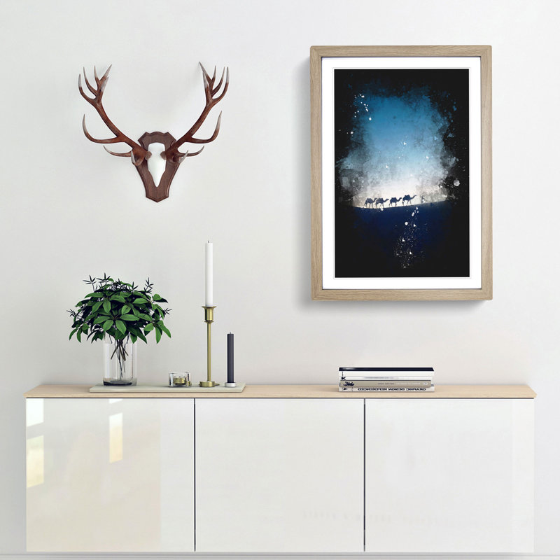Camels Trekking in Morocco - Framed Print, 45cm H x 33cm W x 2cm D, Oak Framed