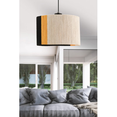 Stylish Metal Chandelier with Adjustable Cable, White, Yellow & Black Design | Cap Size: 11.8 x 11.8 inches, Height: 7.9 inches, Total Height: 25.6 inches | CE Certified, E27 Socket for Max 60W Bulb | Perfect for Living Room & Dining Areas