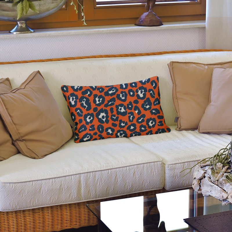Housse de coussin et insert de foot rectangulaires Denver, Orange, Faux lin