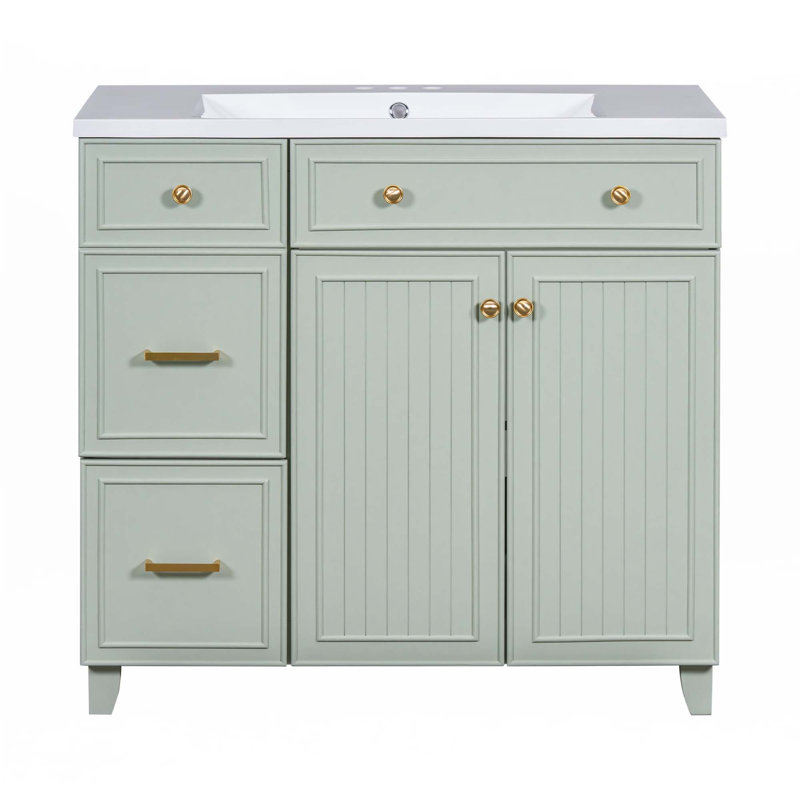 Meuble-lavabo de 36 po de style transitionnel avec lavabo en résine, Vert