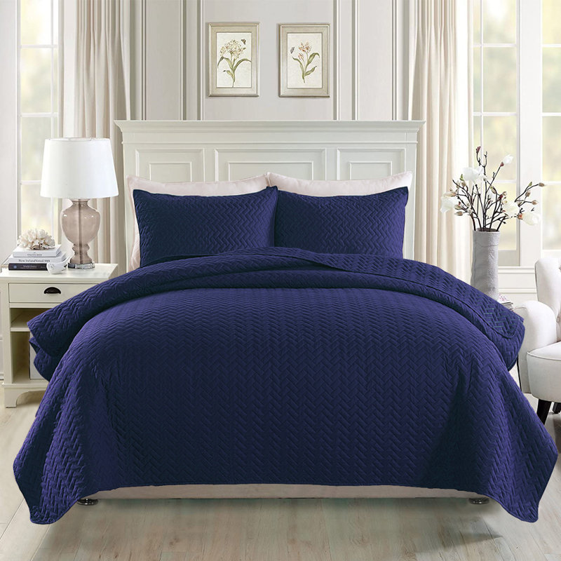 Solid Colour Quilt, King Quilt + 2 King Shams, Navy